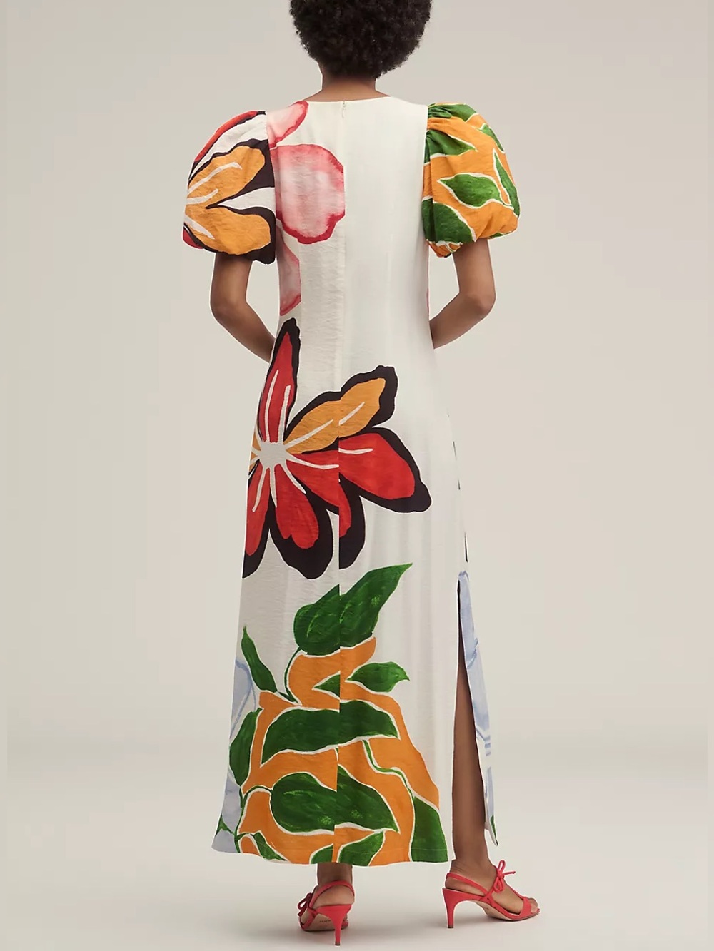 NWT Anthropologie Puff Sleeve Maxi Dress Floral Hibiscus Bloom Art Painting XS - Picture 3 of 4